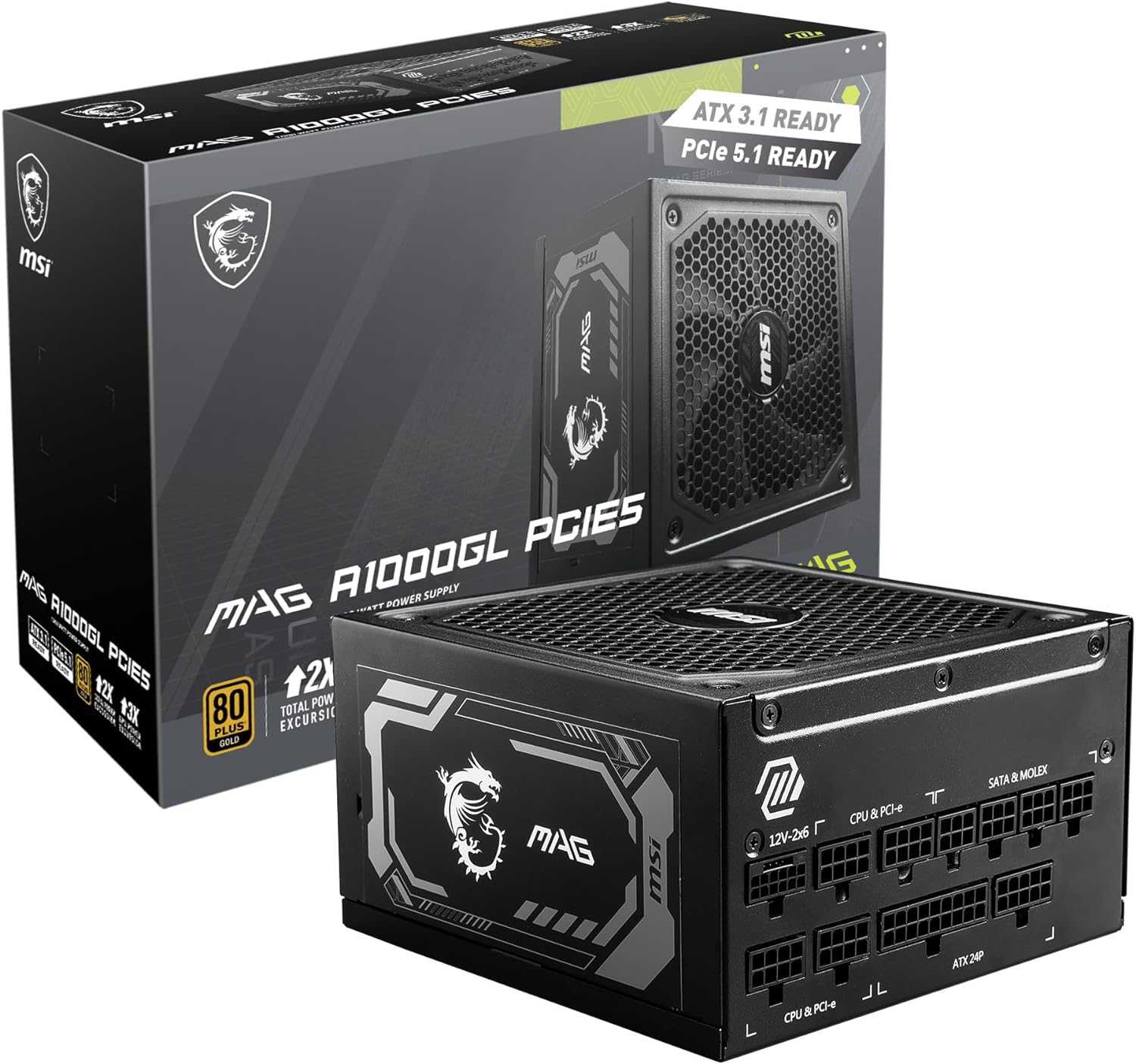 MSI Power Supply MAG A1000GL PCIE 5 Gaming 80 Plus Gold MSI Power Supply MAG A1000GL PCIE 5 Gaming 80 Plus Gold